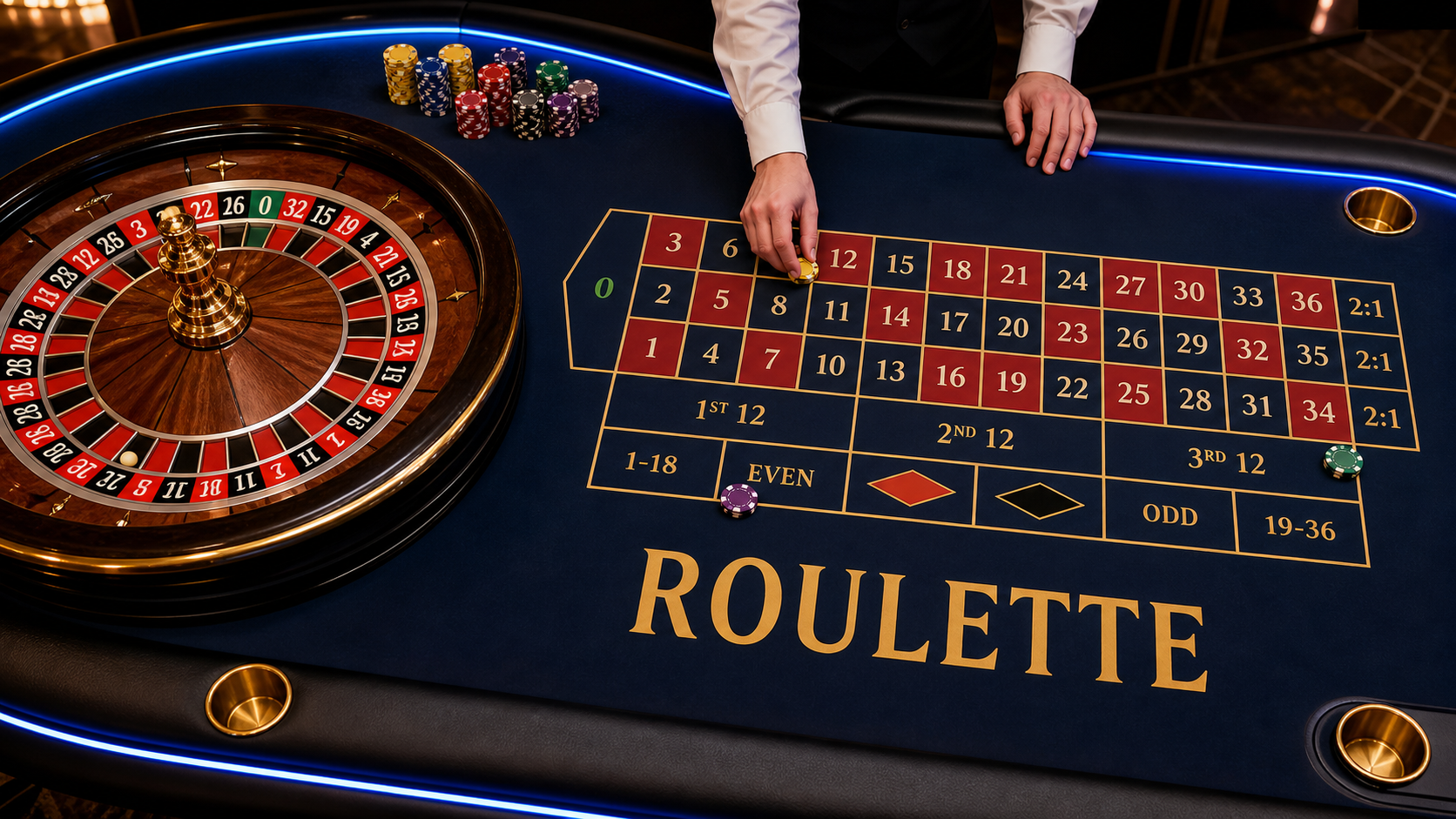 Roulette wheel and authentic betting layout